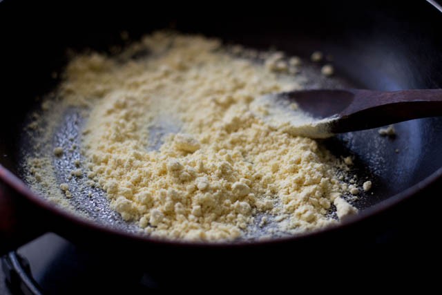 roasting besan in a pan
