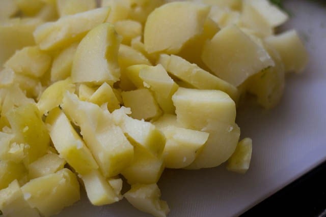 chopped and peeled boiled potatoes.