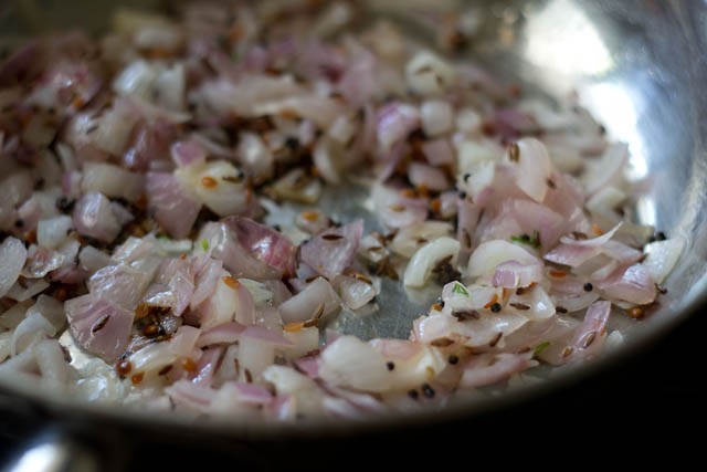 chopped onions in pan with spices
