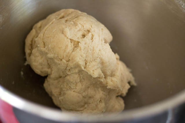 prepared brown bread dough in mixer