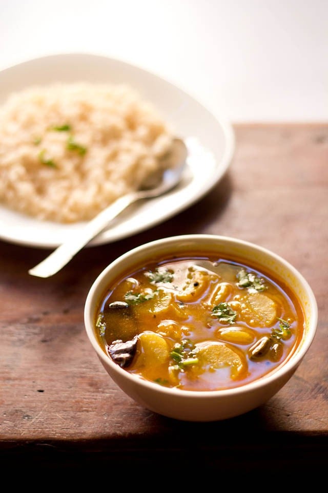 radish sambar served in a bowl