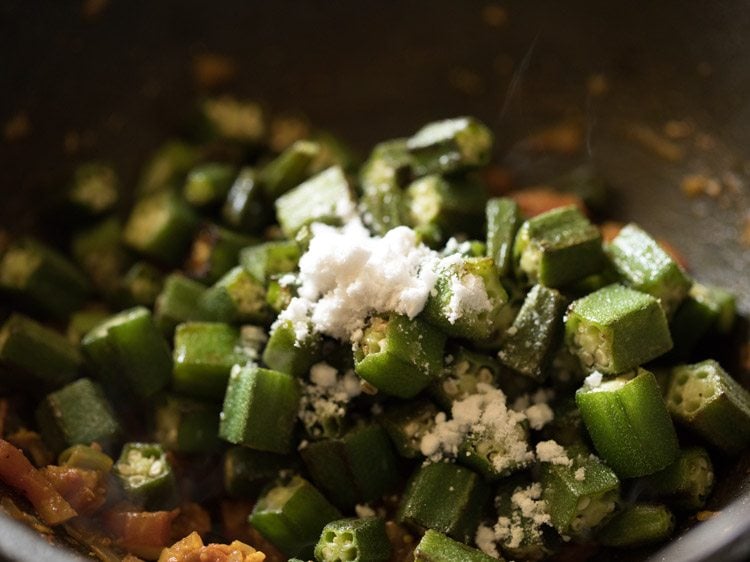 salt added on top of sautéed okra