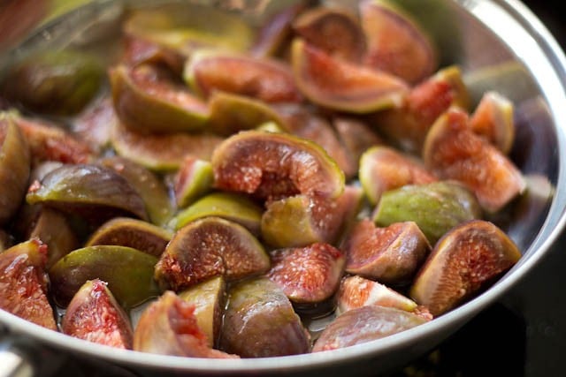 adding chopped figs in a pan with water