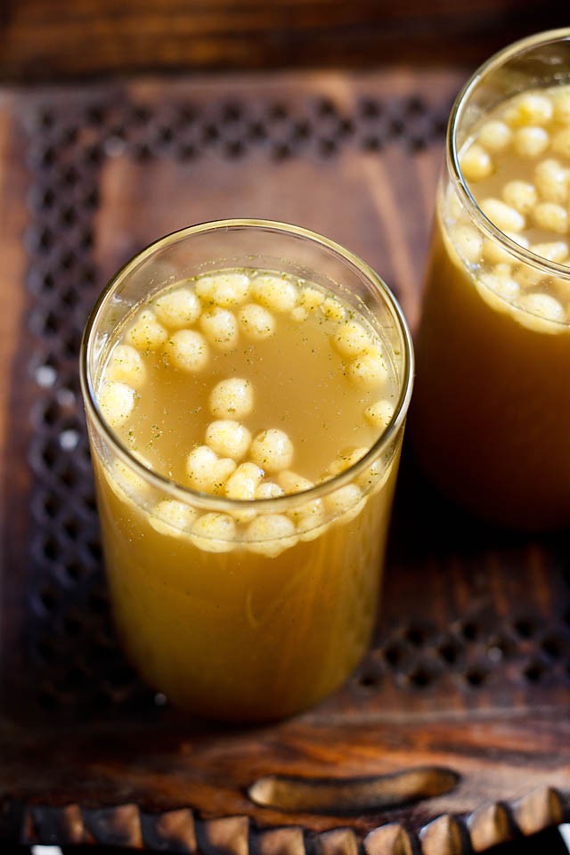 jaljeera with boondi served in a glass