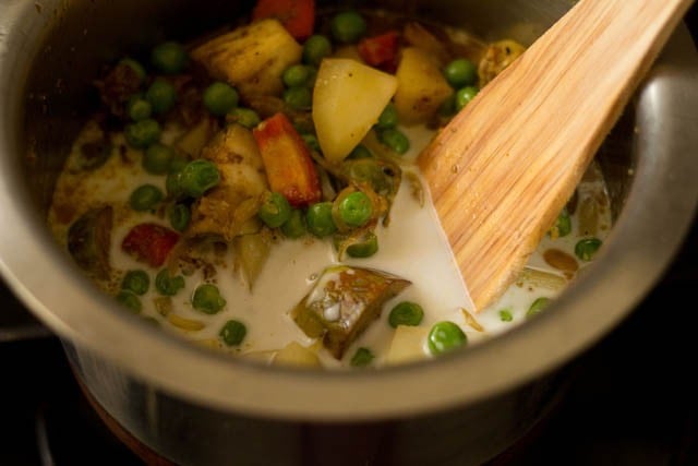 adding coconut milk for kerala biryani 