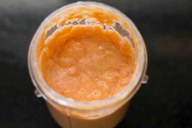 top shot of masala paste in blender.