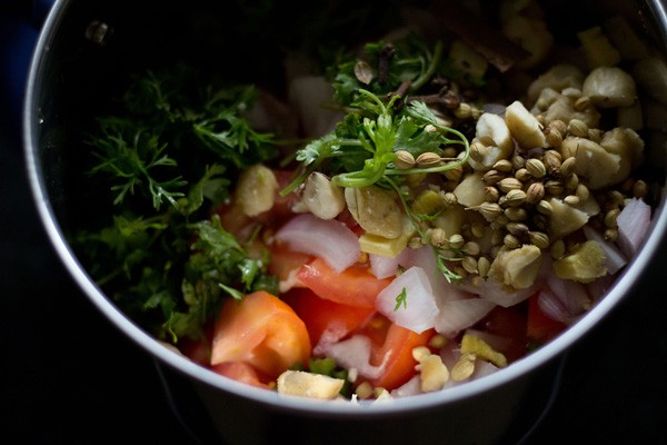 preparing matar paneer recipe