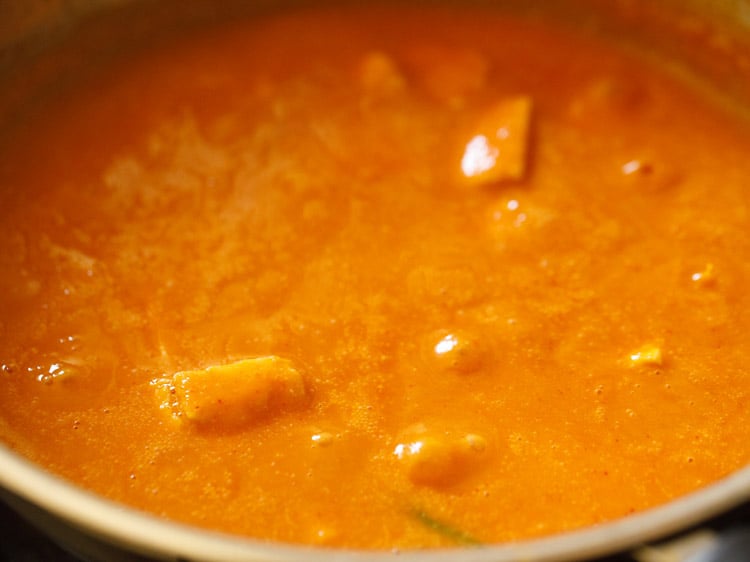 paneer cubes mixed in the gravy