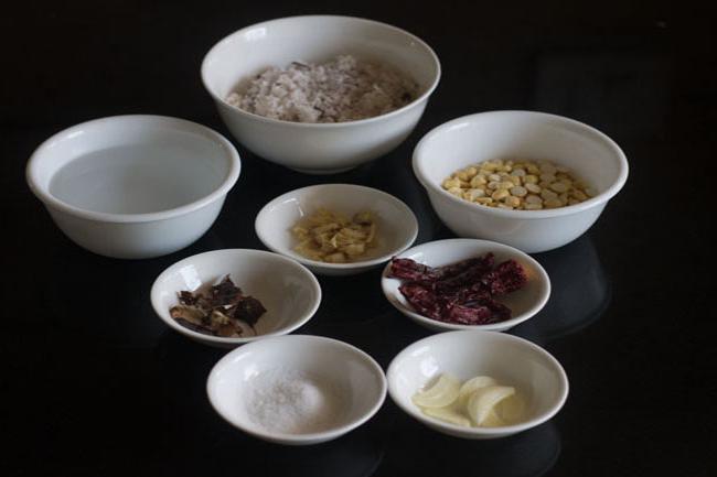 measured ingredients for red chilli chutney with chana dal