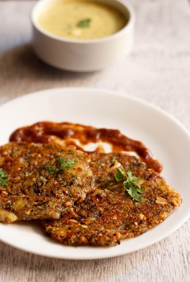 sabudana thalipeeth served on a white plate