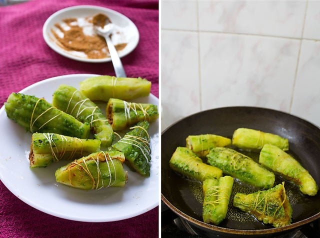 stuff the karela and then pan fry them in a pan with oil