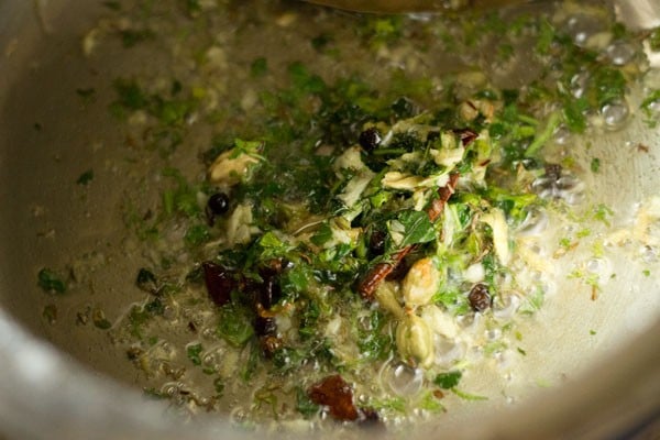 sautéing ginger-garlic and fresh herbs