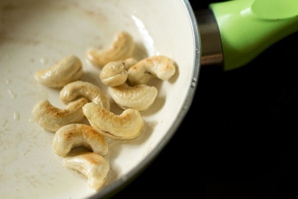 sautéing cashewnuts till golden brown