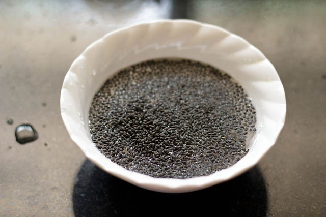 soaked basil seeds in the bowl. 