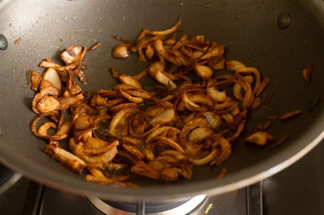 onions are crisp and deep golden brown in wok