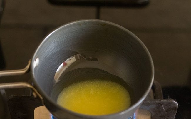 ghee being melted in small pan (tadka pan)