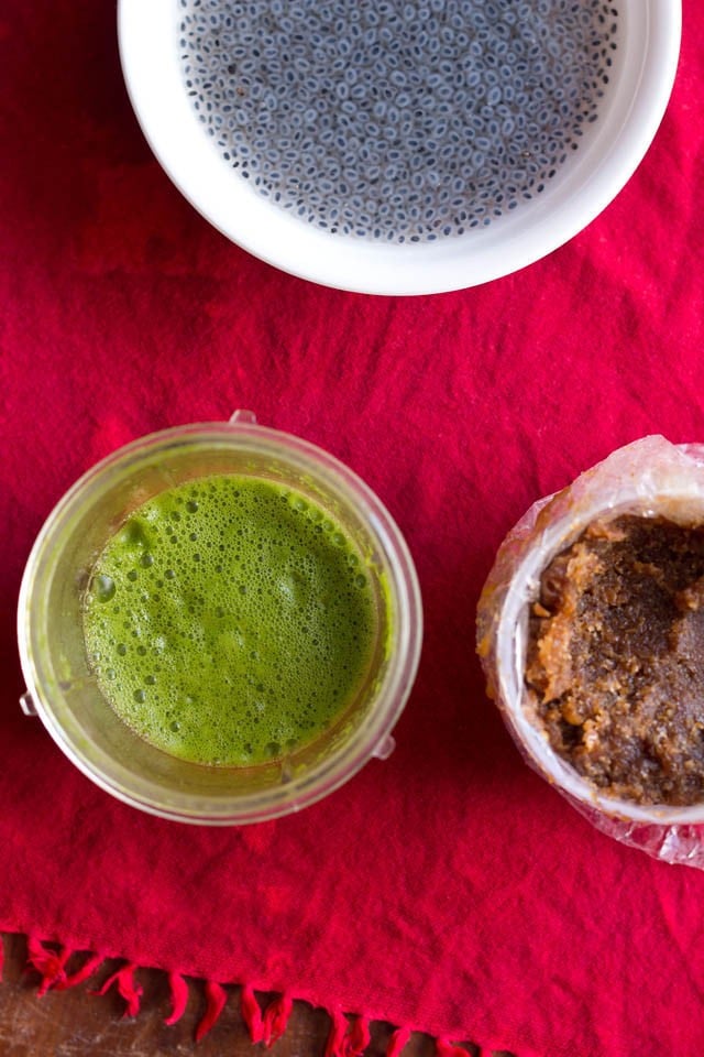 soaked sabja seeds, paan leaves paste and gulkand. 