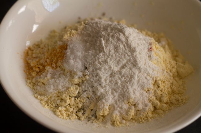 rice flour and salt added to the bowl. 