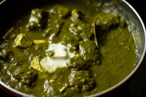 cream added to palak paneer