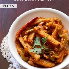 baby corn jalfrezi in white bowl