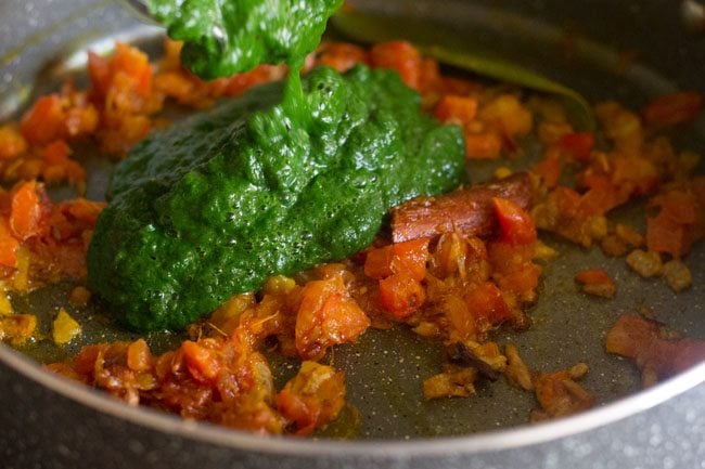 spinach puree being added