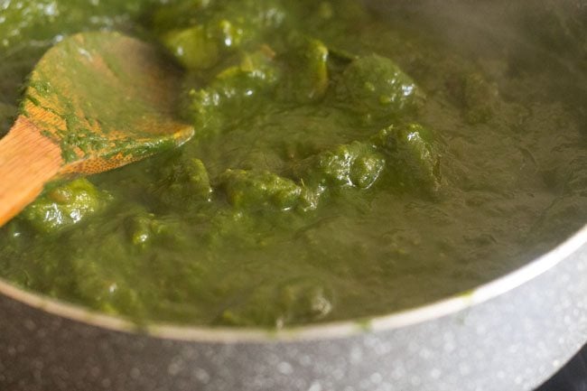 garam masala and dry fenugreek mixed with aloo palak curry