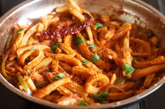 garnishing with coriander leaves 