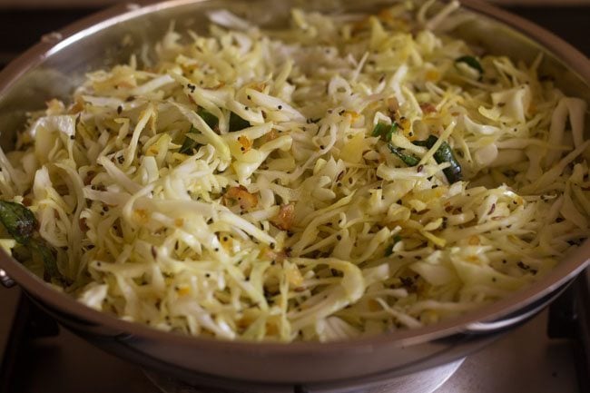sautéing cabbage in pan