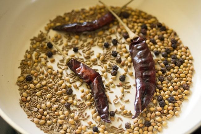 dry roasting spices in a frying pan