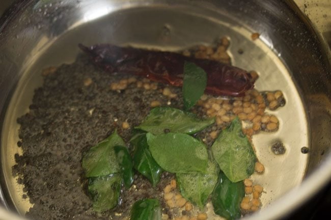 curry leaves and dry red chilies added