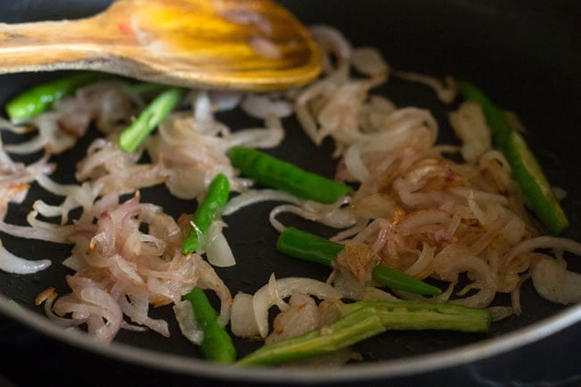 sauteing onions and chillies