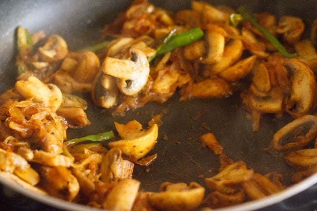 sautéing mushroom mixture in pan