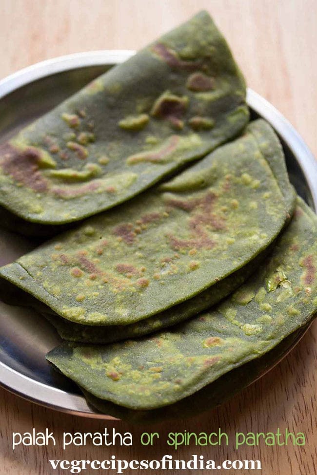 palak paratha served in a plate
