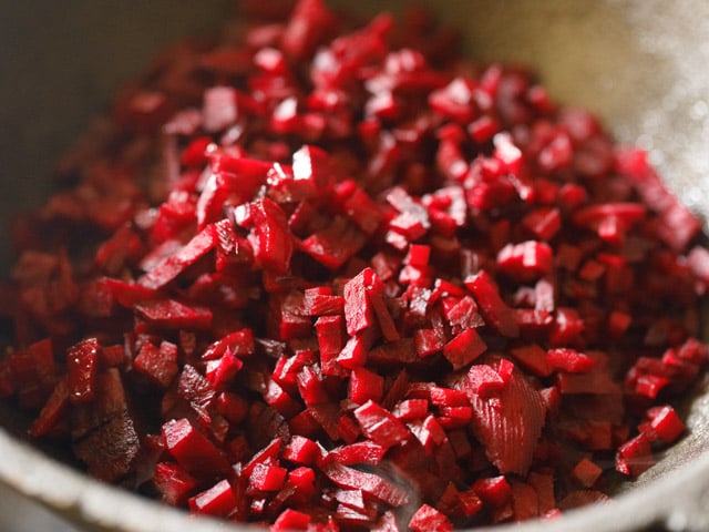 finely chopped beetroot added to the pan. 