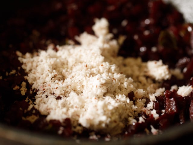 grated fresh coconut added to the beetroot poriyal. 