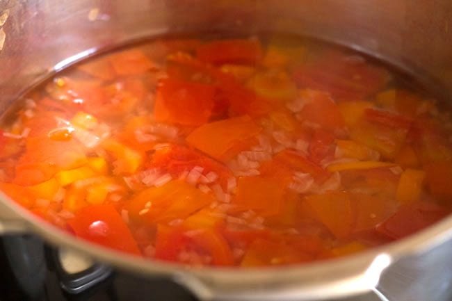 cooked vegetables in the pressure cooker