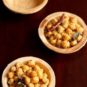 chana sundal served in areca bowls.