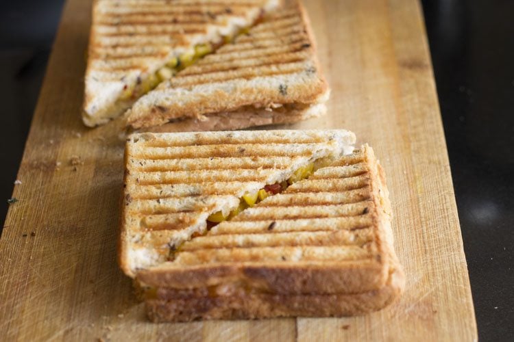 grilled corn sandwiches sliced in triangles