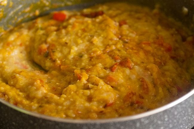 masoor dal mixed with onion-tomato masala.