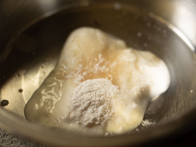 sugar and baking soda added to curd.