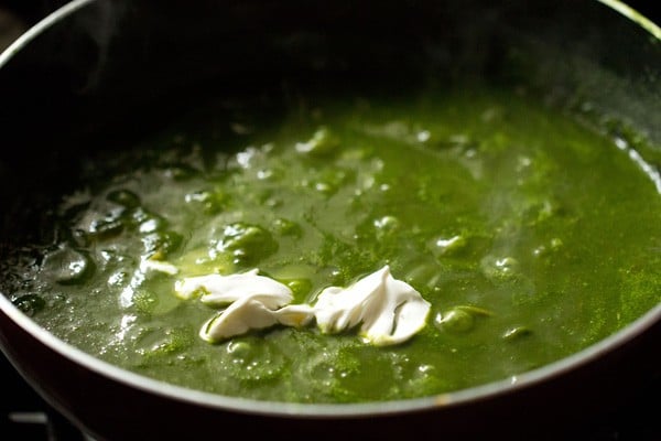 cream added to palak mushroom curry