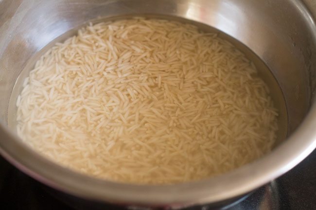 soaking basmati rice in water. 