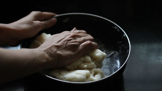 kneading rava mixture dough