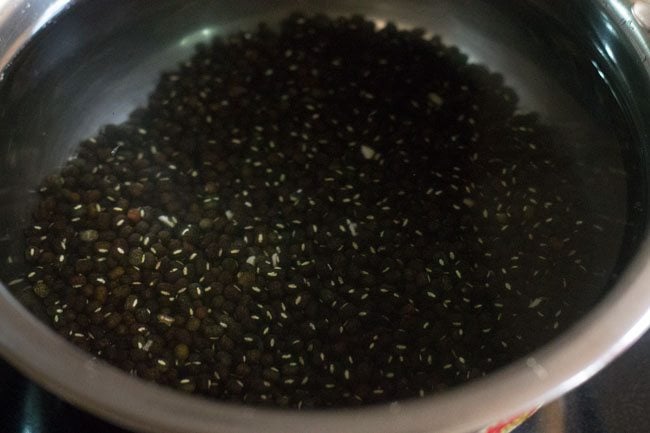 soaked black lentils in water
