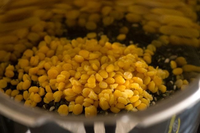 lentils added to pressure cooker