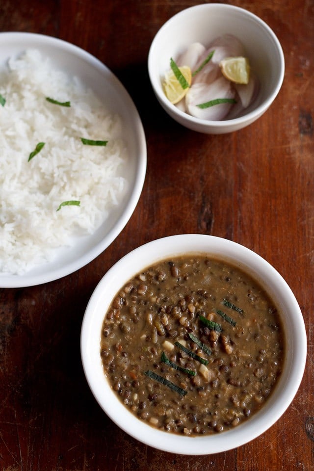 amritsari dal served with rice and a side of salad