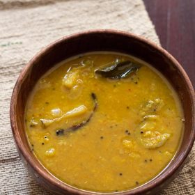 brinjal sambar served in a bowl.