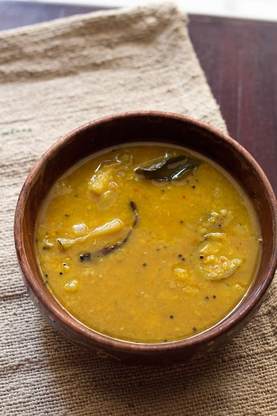 brinjal sambar served in a bowl.