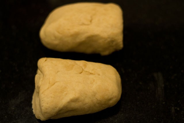 dough separated into two parts.