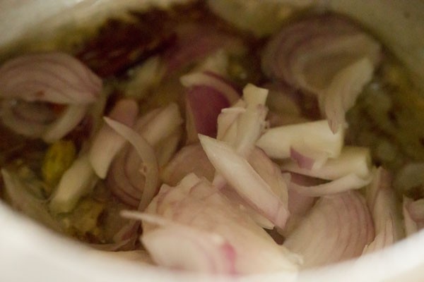 cebollas en rodajas en la olla a presión